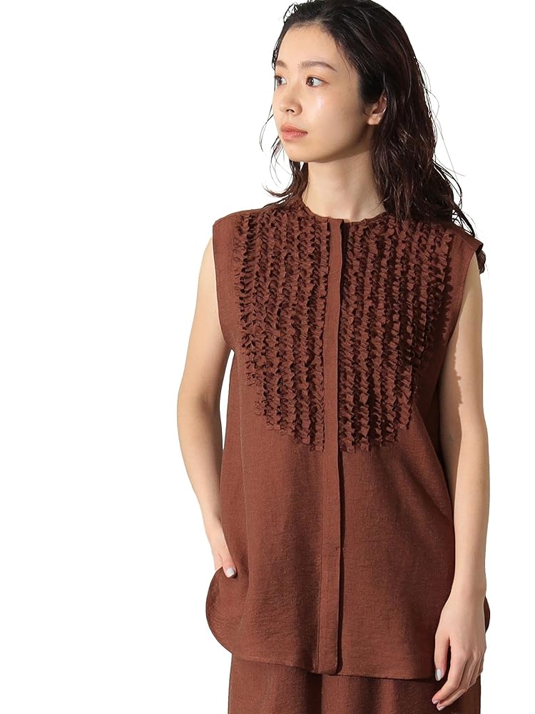 フレンチリネンフリルTOP ブラウン フレンチリネンフリルTOP（シャツ／ブラウス）｜journal